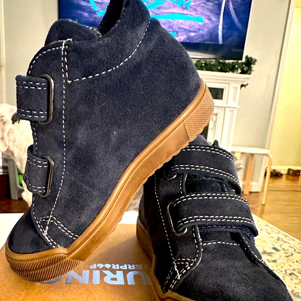 Italian Navy Blue Toddler Boys Waterproof High Tops Boot, Non-slip